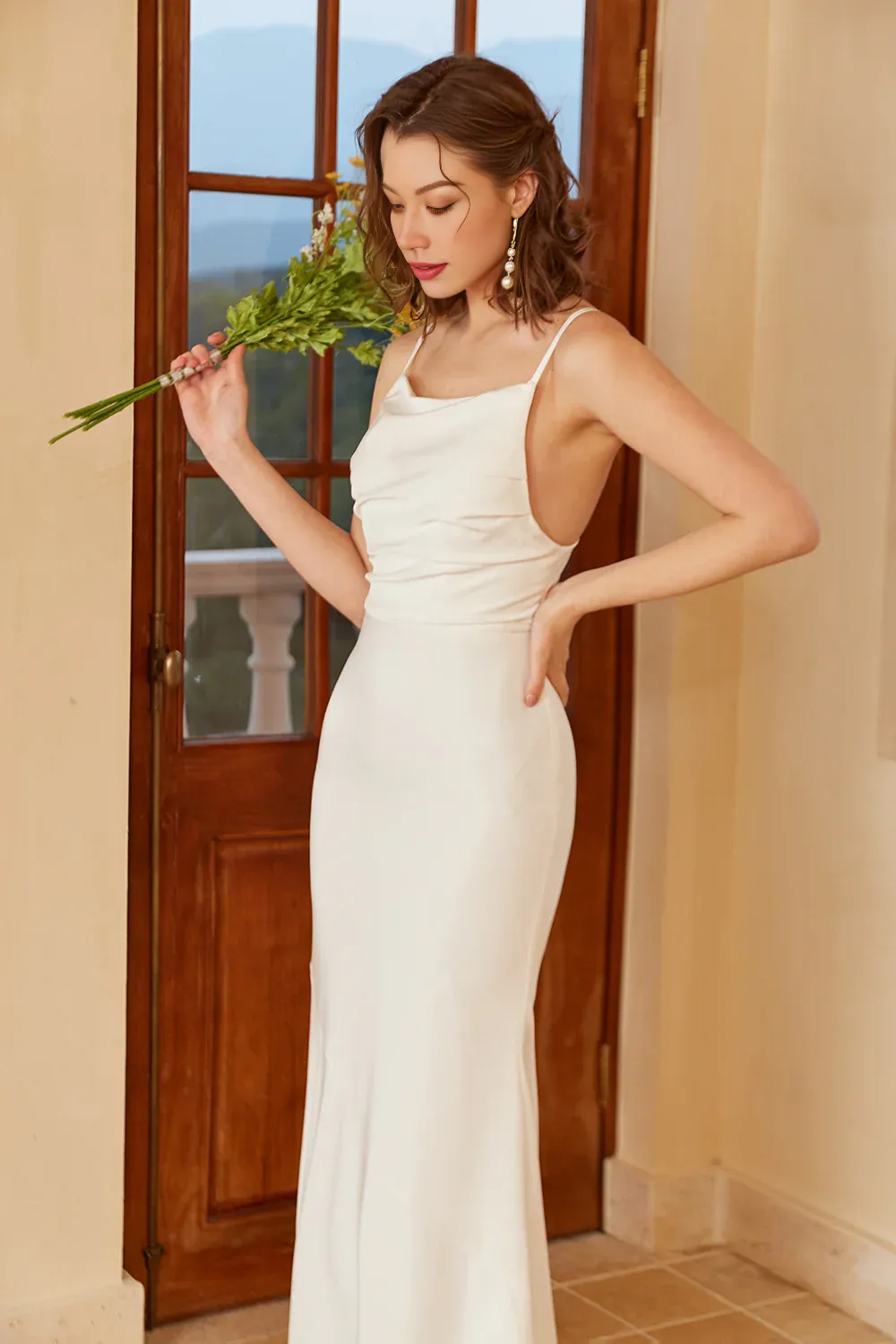 Simple Mermaid Boho Slip Dress Backless Long Wedding Dress