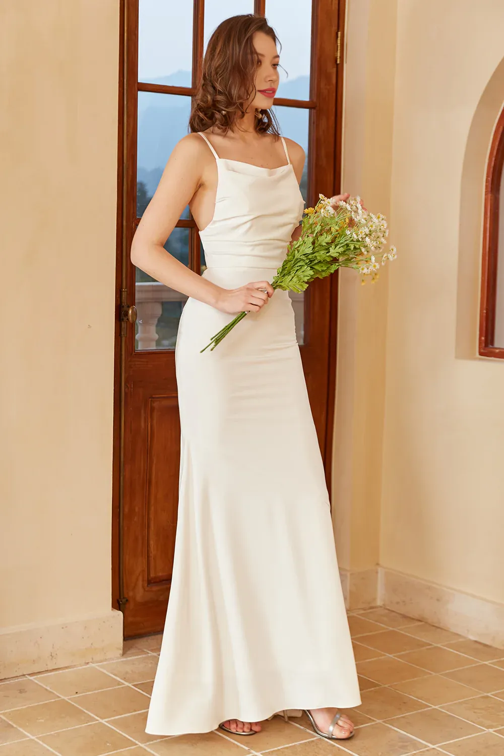 Simple Mermaid Boho Slip Dress Backless Long Wedding Dress