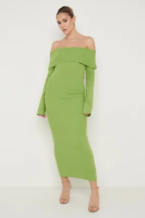 Soreya Bardot Knit Dress (Green)