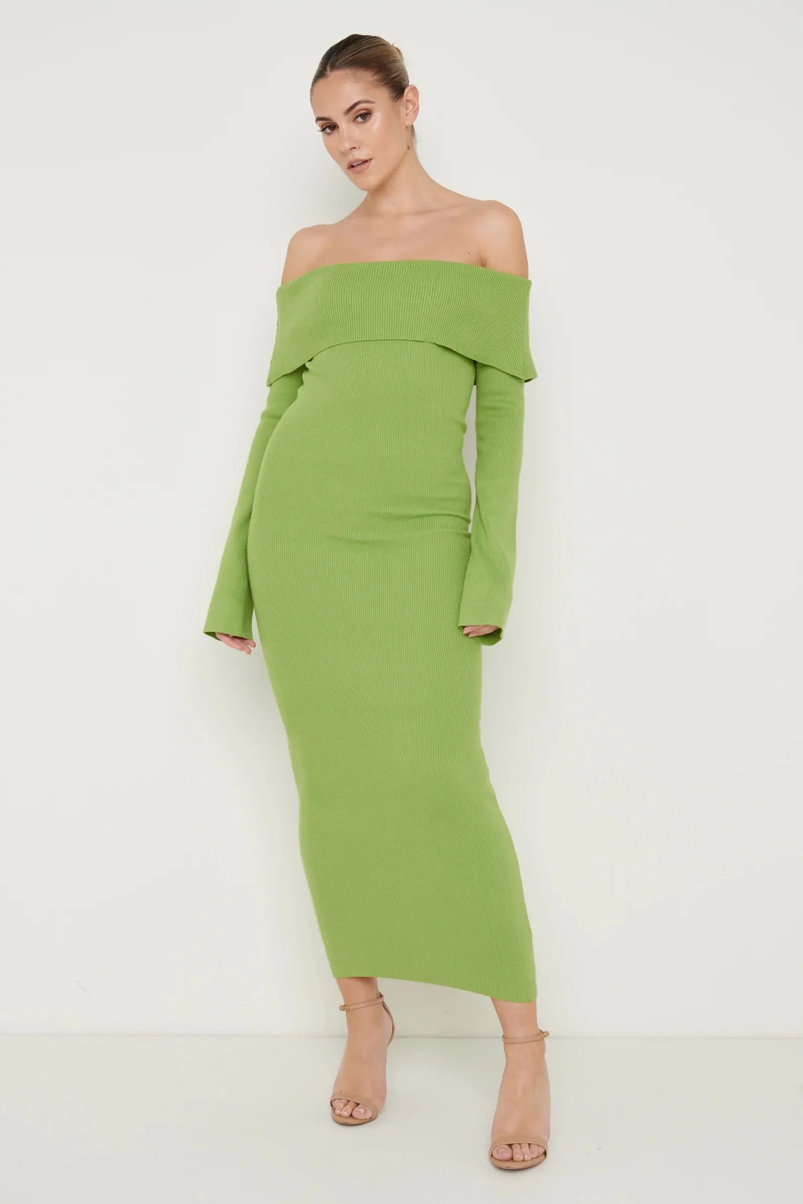 Soreya Bardot Knit Dress (Green)