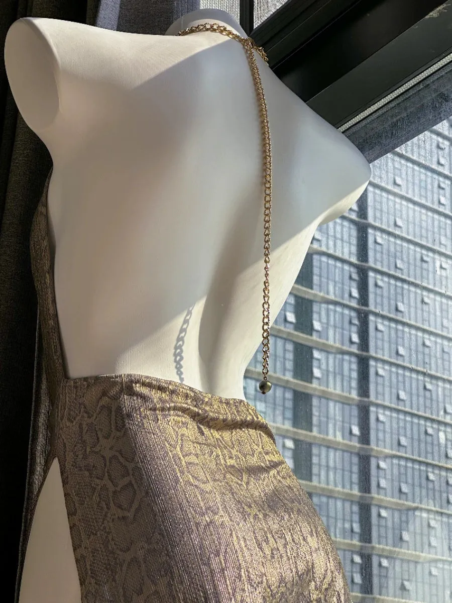 Soul Snatch | "Snake Charmer" cowl neck high slit metallic snake print dress