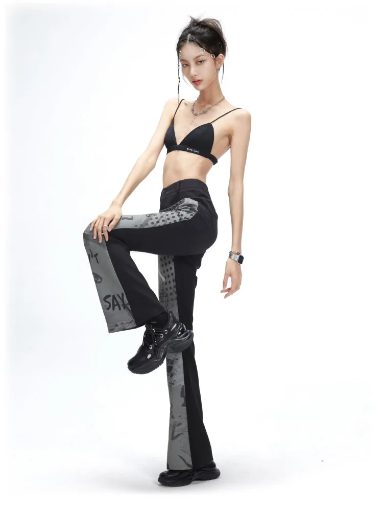 splicing print flared pants
