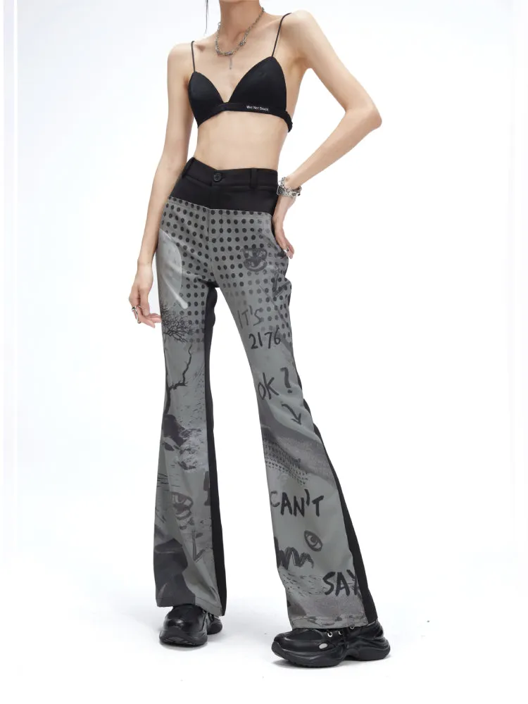 splicing print flared pants