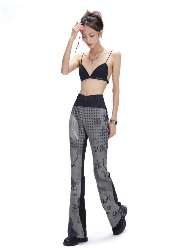 splicing print flared pants
