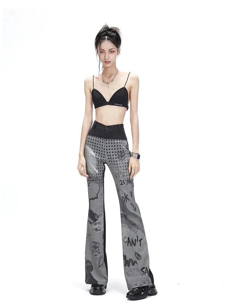 splicing print flared pants
