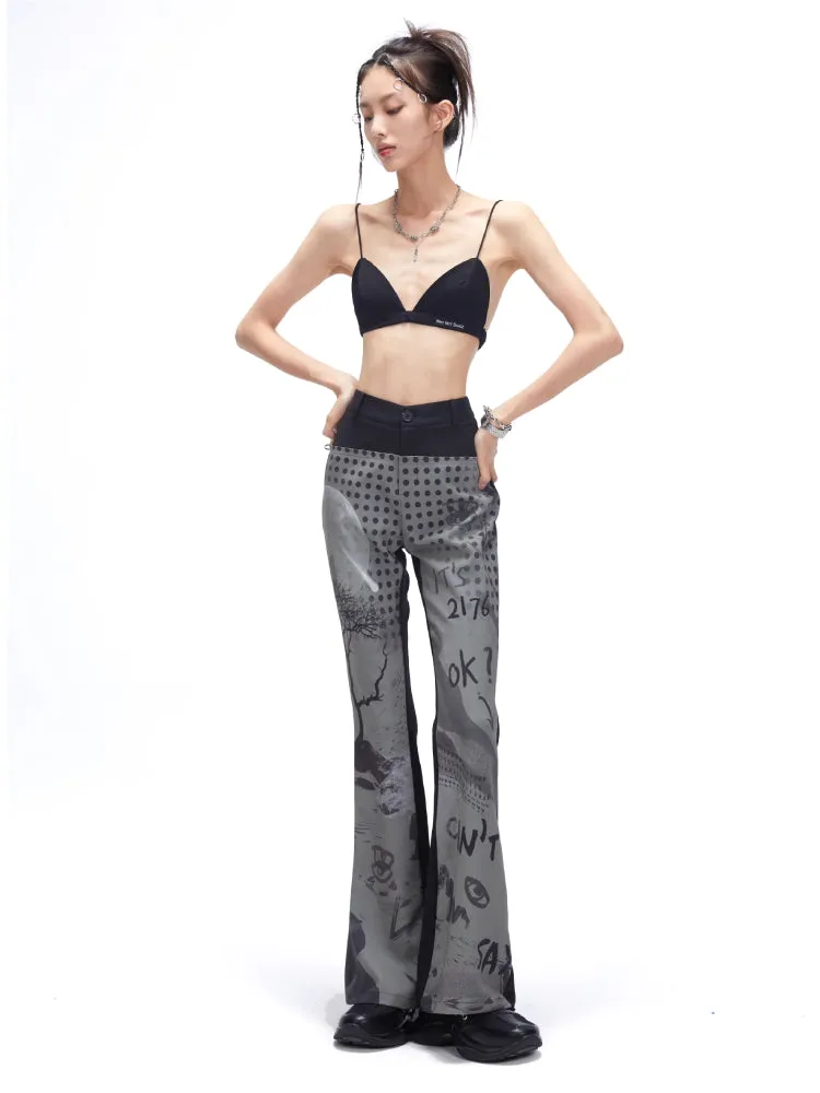 splicing print flared pants