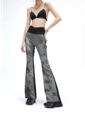 splicing print flared pants