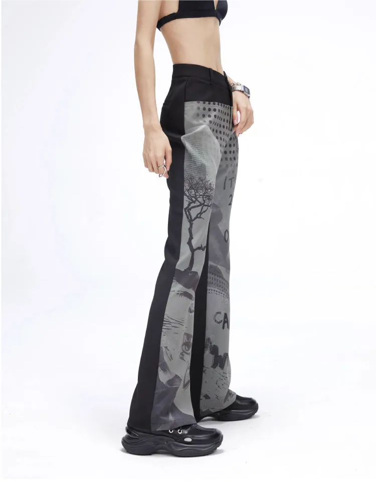 splicing print flared pants