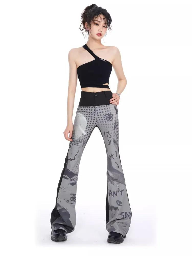 splicing print flared pants