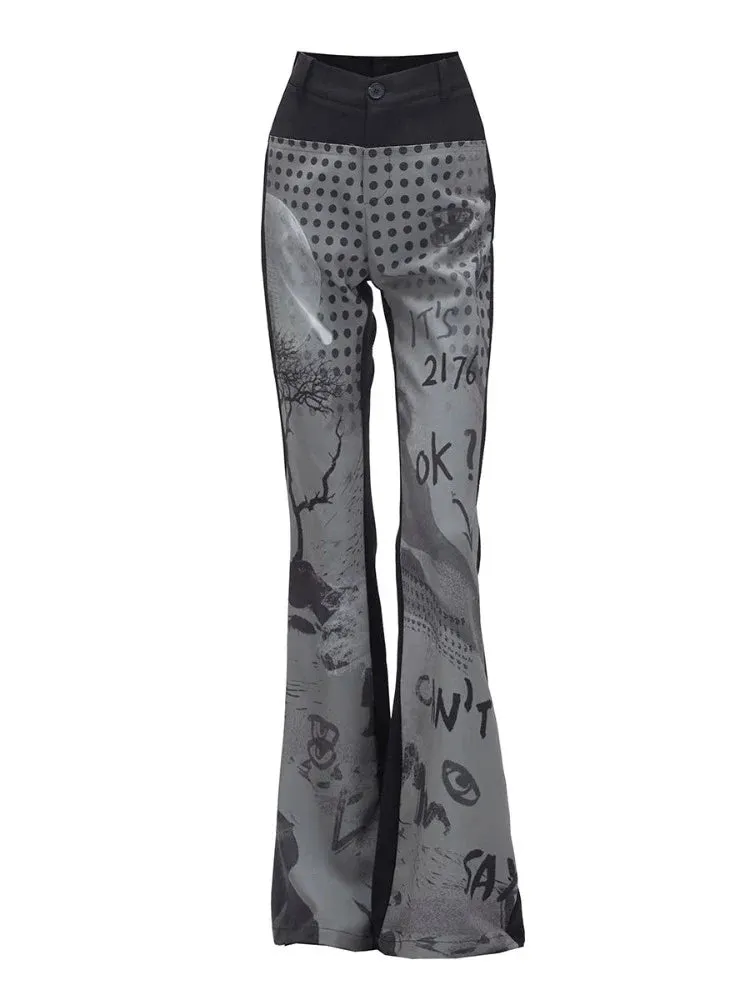 splicing print flared pants