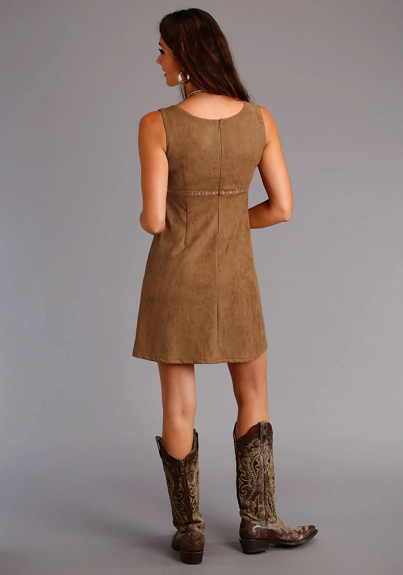 Stetson Womens Brown Poly/Spandex Faux Suede S/L Dress