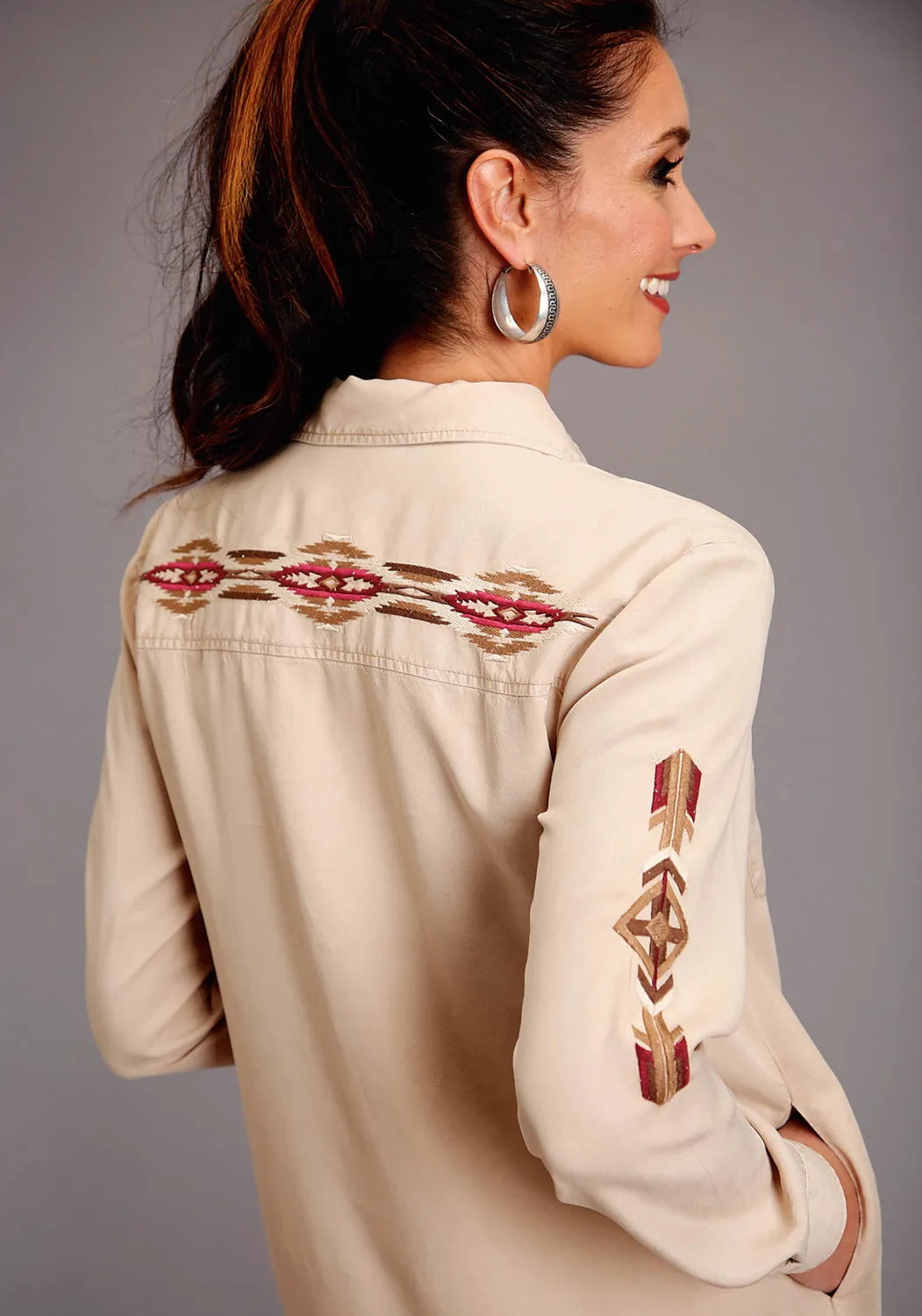Stetson Womens Khaki Denim Safari-Style L/S Dress L