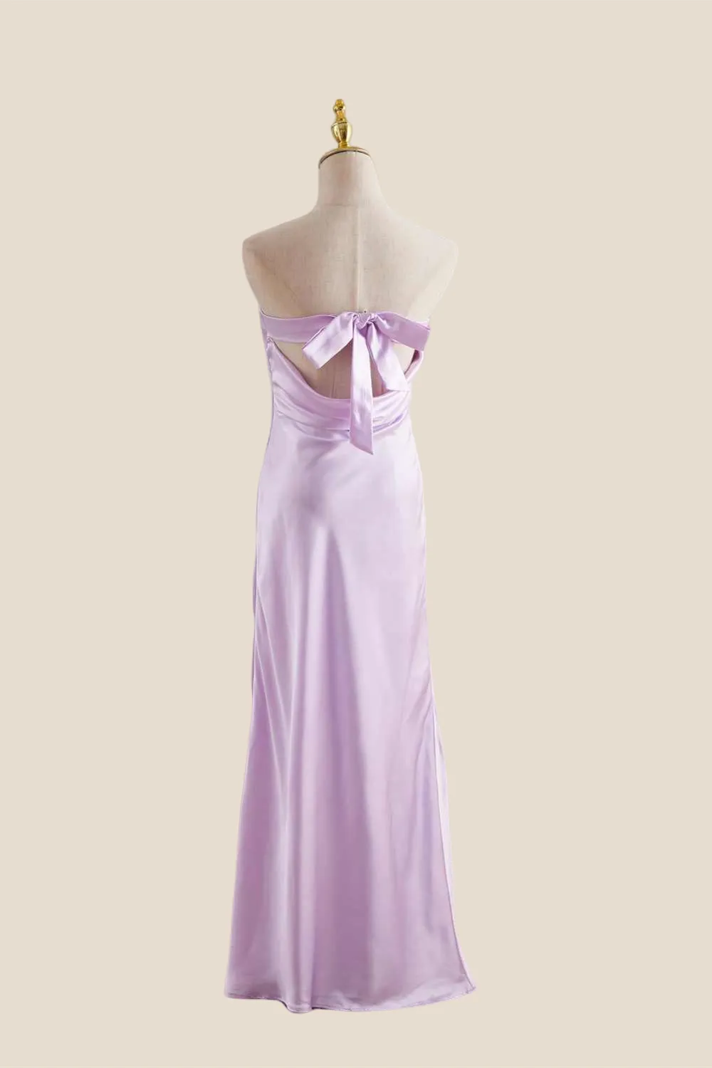 Strapless Lilac Back Tie Sheath Long Dress