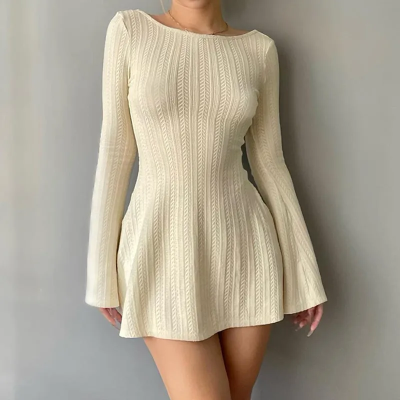 Sultry Backless Monochrome Knit Maxi Dress
