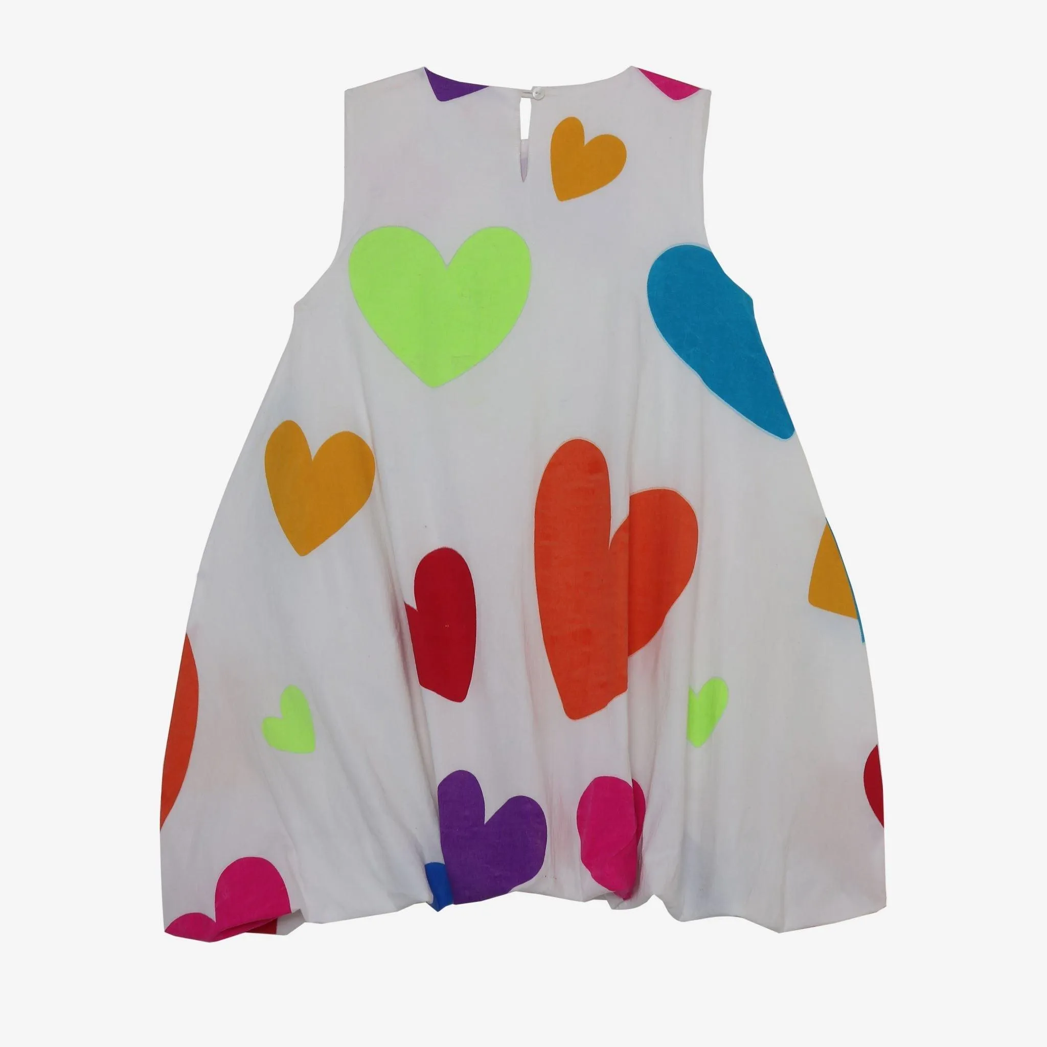 Summer Daze- White Dress with Multi-Coloured Heart Print for Girls