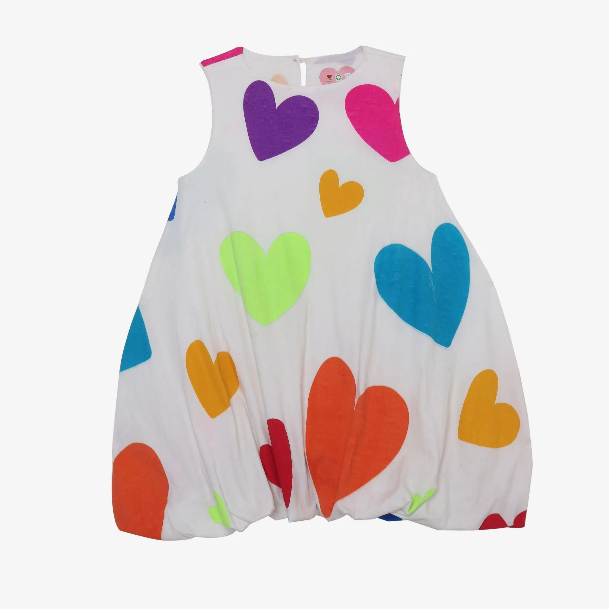 Summer Daze- White Dress with Multi-Coloured Heart Print for Girls