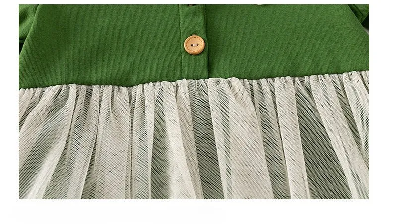 Sweet Cherry Design Green Dress for Baby Girls