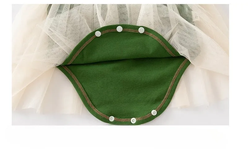 Sweet Cherry Design Green Dress for Baby Girls