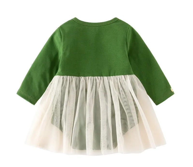 Sweet Cherry Design Green Dress for Baby Girls