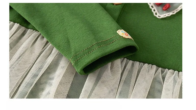 Sweet Cherry Design Green Dress for Baby Girls