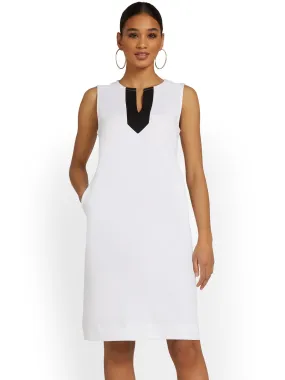 Tall Contrast Split-Neck Shift Dress - City Knits