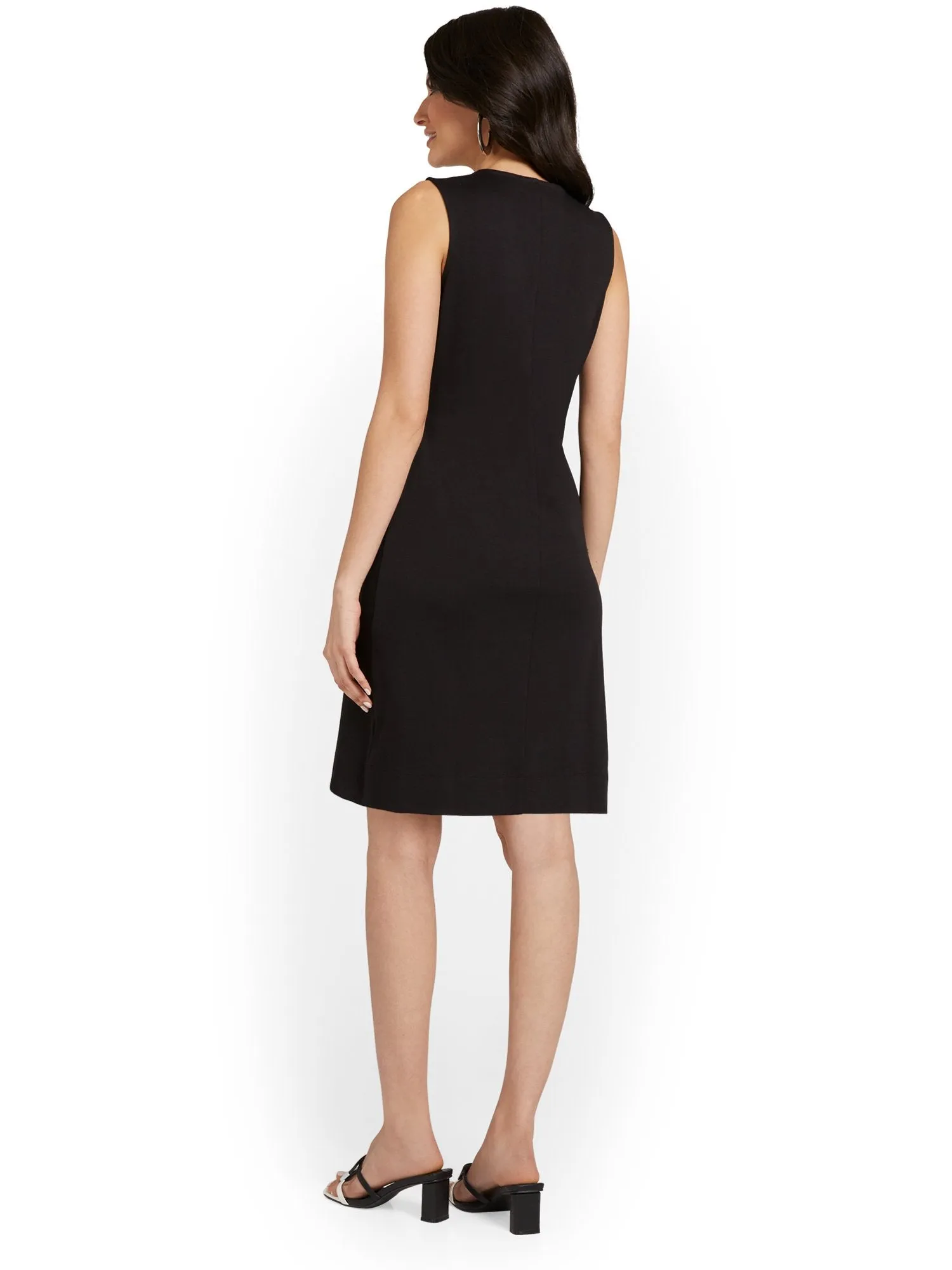 Tall Contrast Split-Neck Shift Dress - City Knits