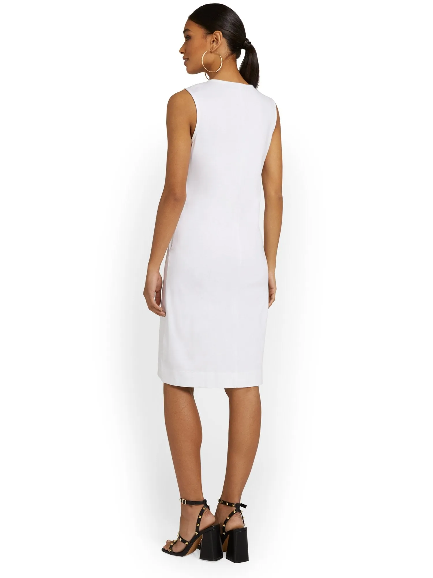 Tall Contrast Split-Neck Shift Dress - City Knits