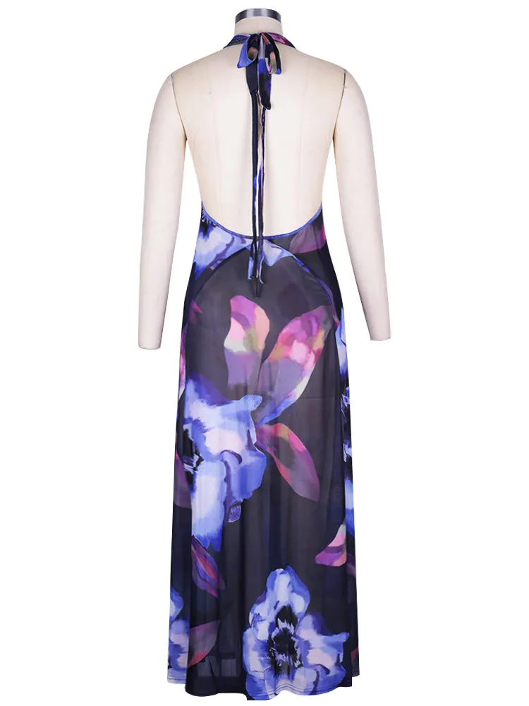 TastyHottie - Priscilla Print Mesh See Through Bodycon Maxi Dress