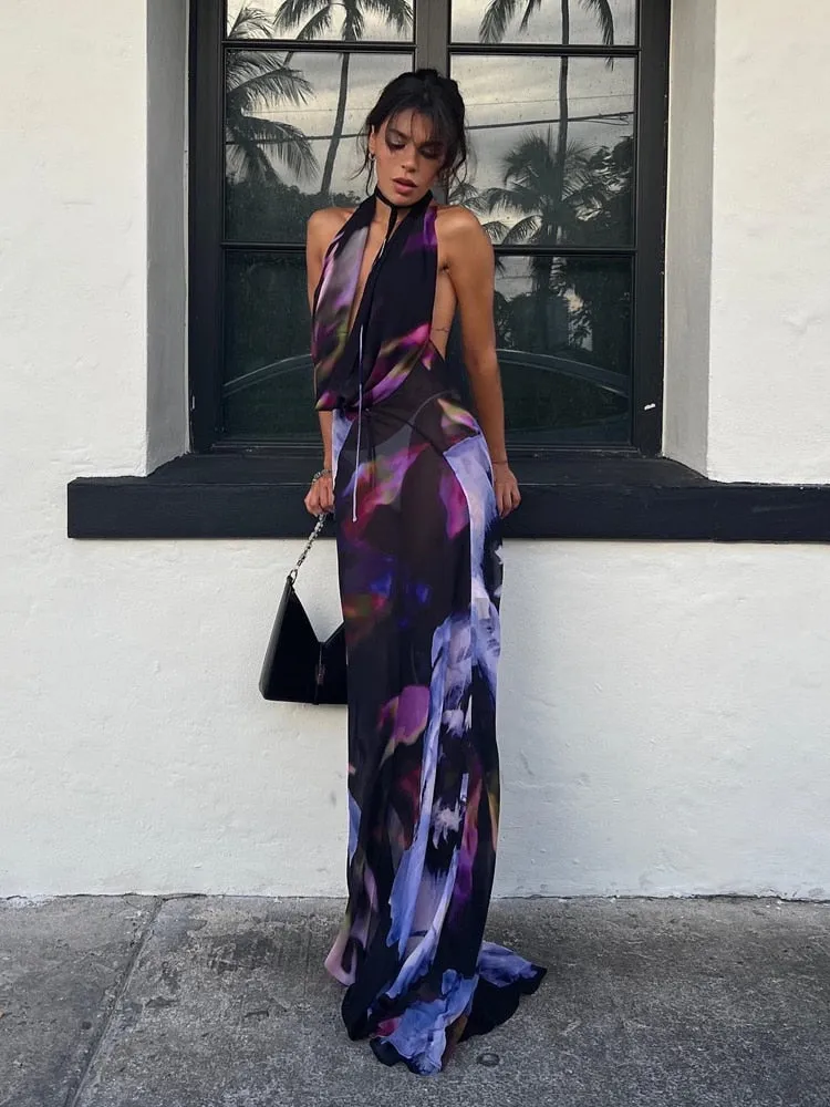 TastyHottie - Priscilla Print Mesh See Through Bodycon Maxi Dress