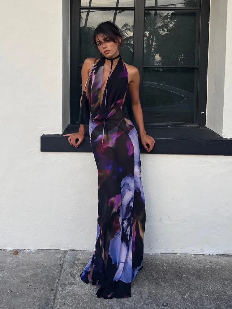 TastyHottie - Priscilla Print Mesh See Through Bodycon Maxi Dress