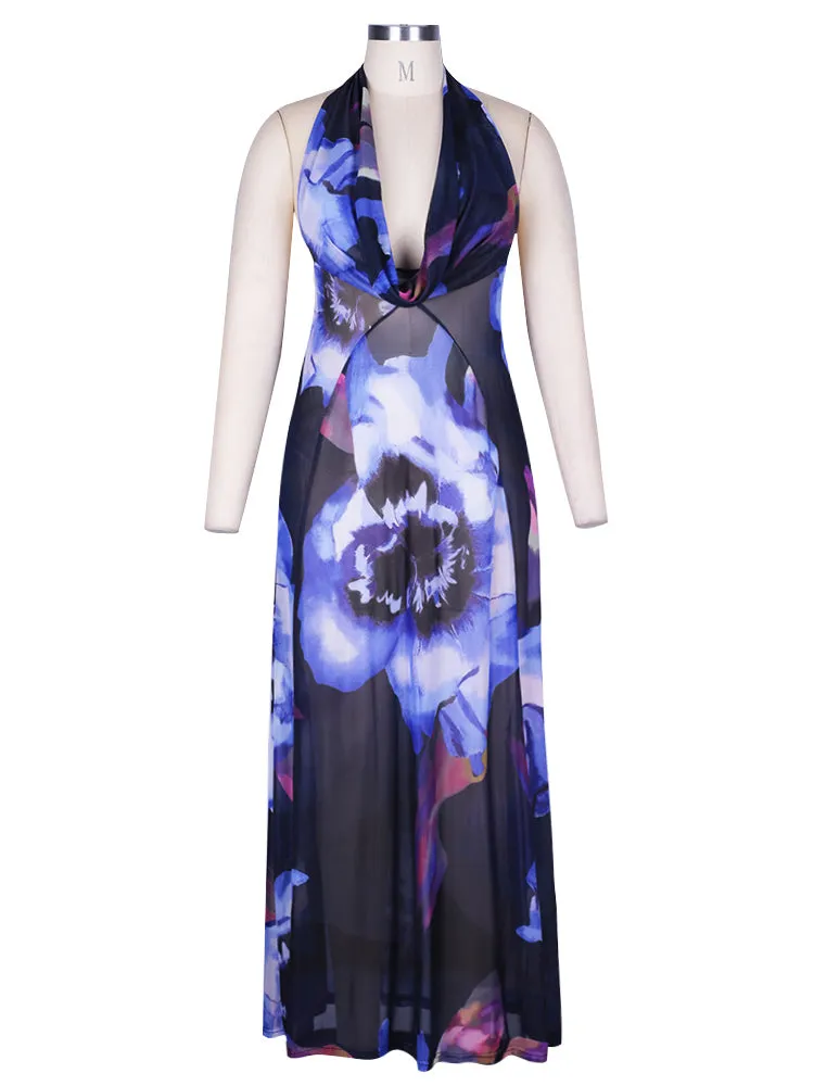 TastyHottie - Priscilla Print Mesh See Through Bodycon Maxi Dress