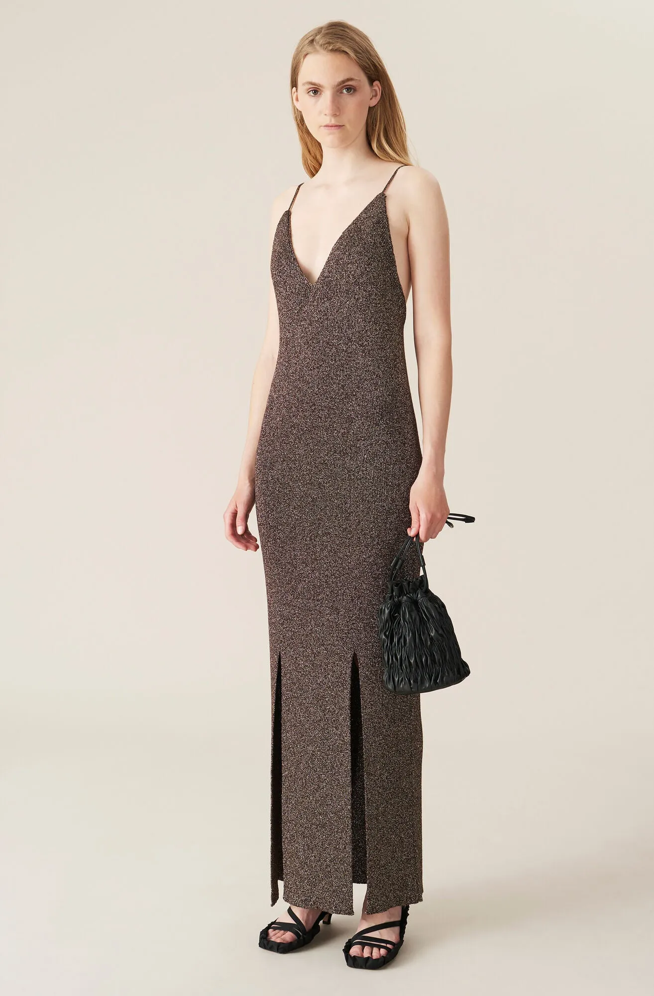 Tie-back lurex slip dress