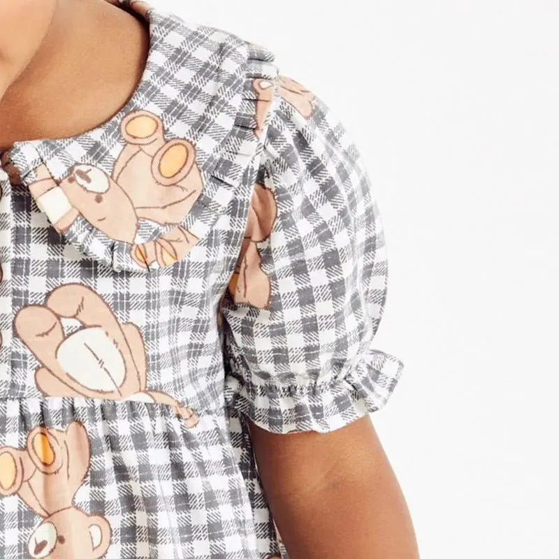 Toddler Girl's Casual Dress with Bear Print Design
