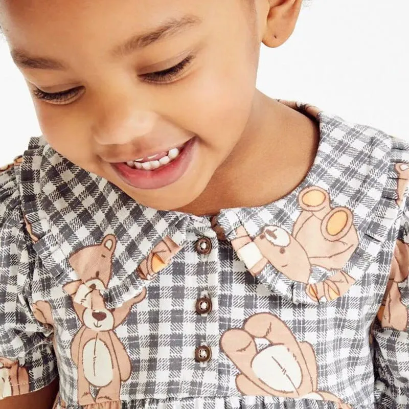 Toddler Girl's Casual Dress with Bear Print Design