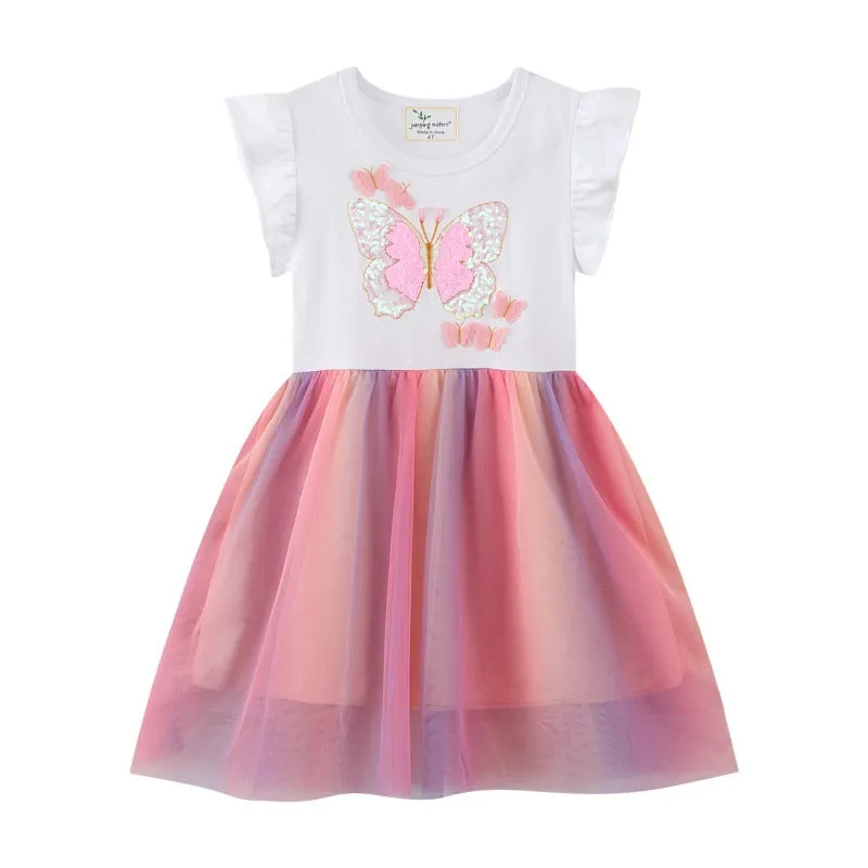 Toddler Girl's Short Sleeve Butterfly Embroidered Dress