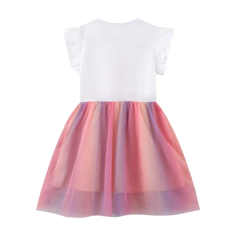 Toddler Girl's Short Sleeve Butterfly Embroidered Dress