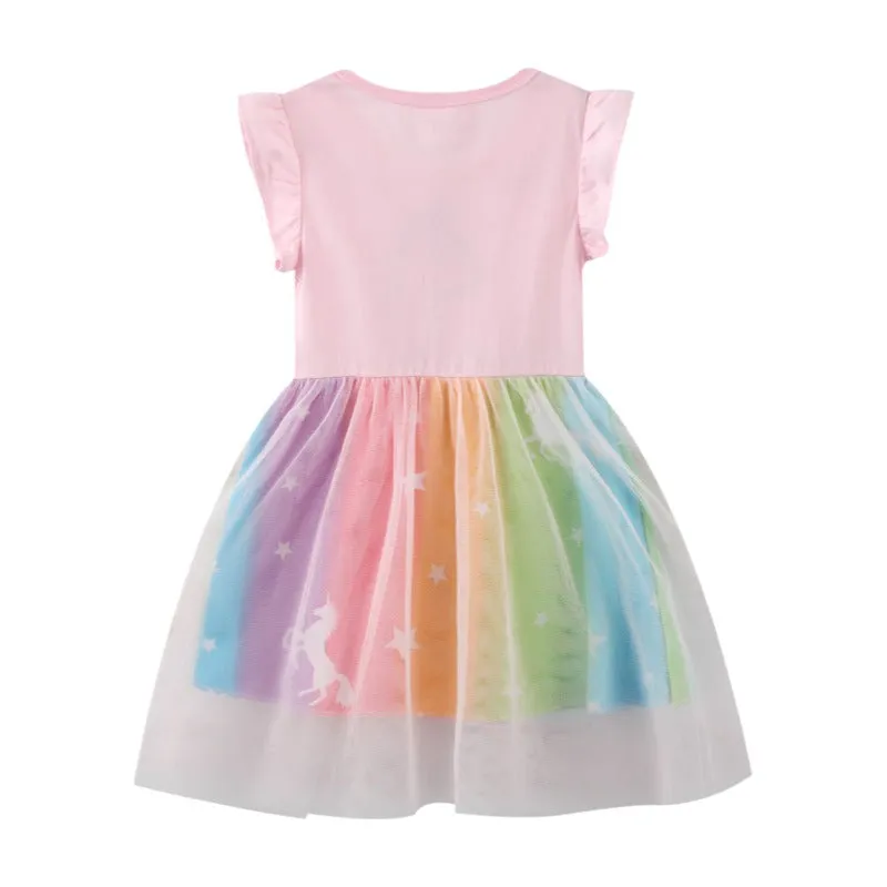 Toddler Girl's Short Sleeve Unicorn Design Dress