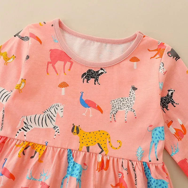 Toddler/Kid Girl's All-over Animal Print Design Pink Dress