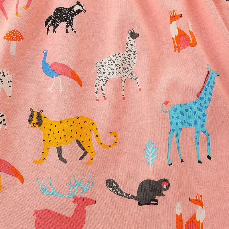 Toddler/Kid Girl's All-over Animal Print Design Pink Dress