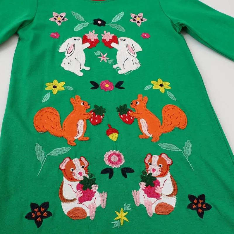 Toddler/Kid Girl's Animal Design Long Sleeve Green Dress