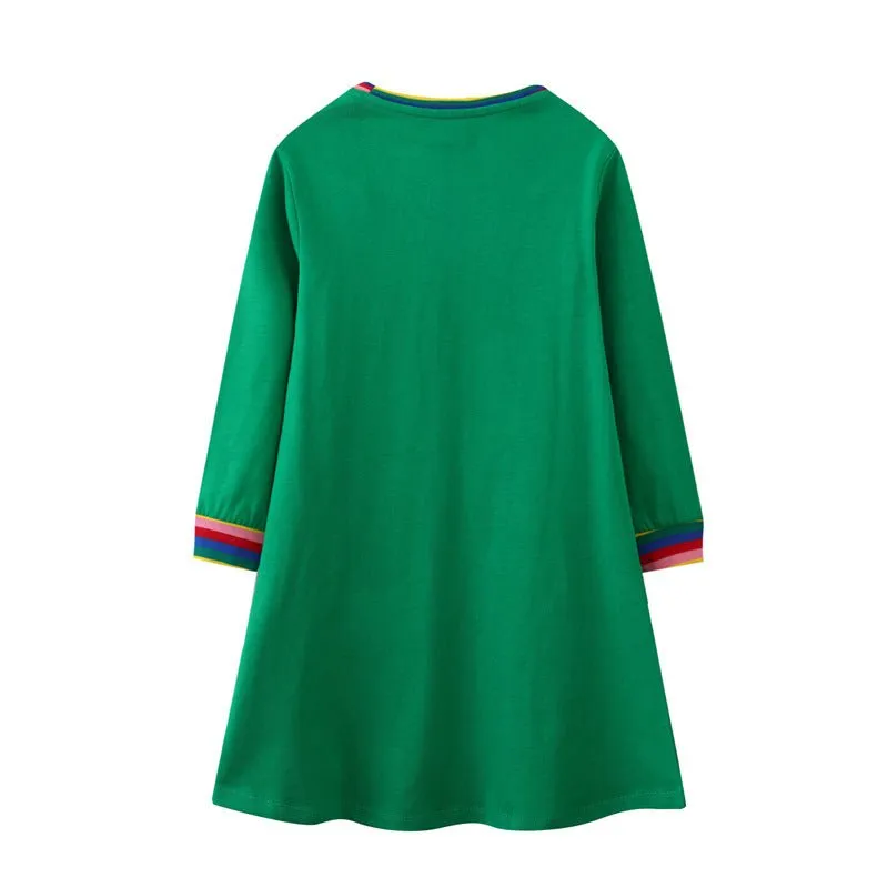 Toddler/Kid Girl's Animal Design Long Sleeve Green Dress