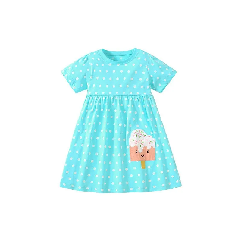 Toddler/Kid Girl's Blue Dress with Ice Cream Design