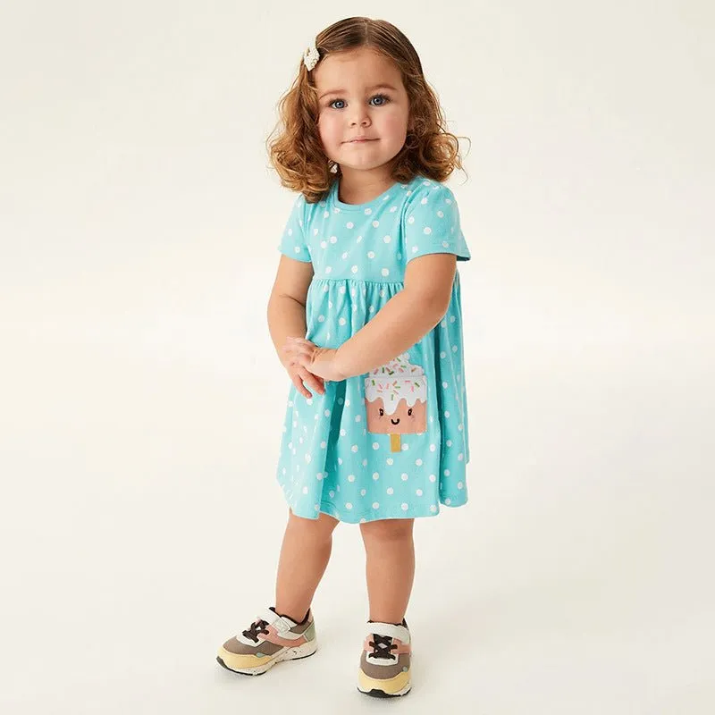 Toddler/Kid Girl's Blue Dress with Ice Cream Design
