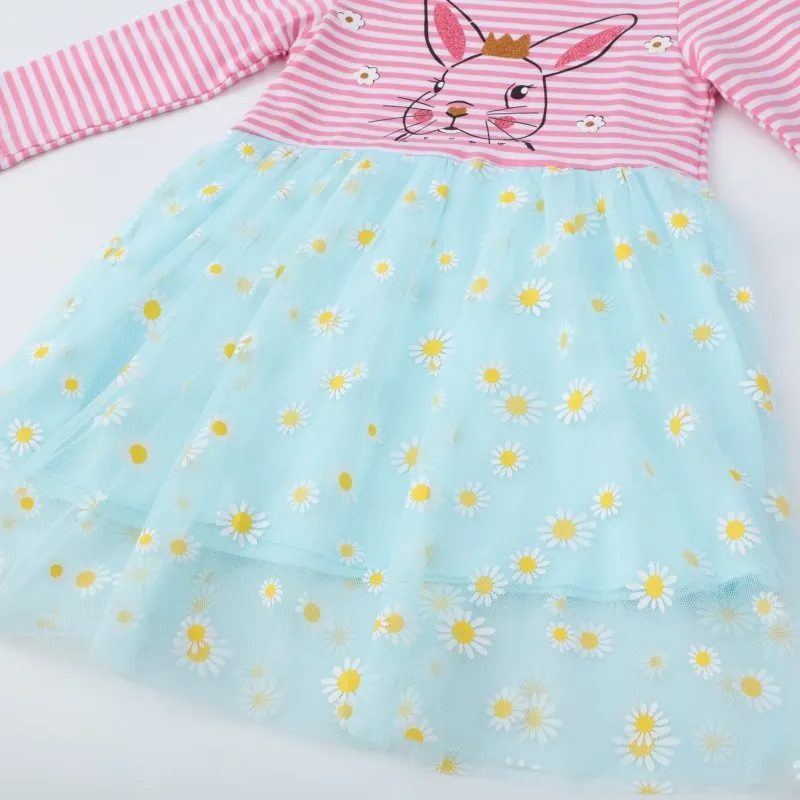 Toddler/Kid Girl's Bunny and Daisy Print Long Sleeve Dress