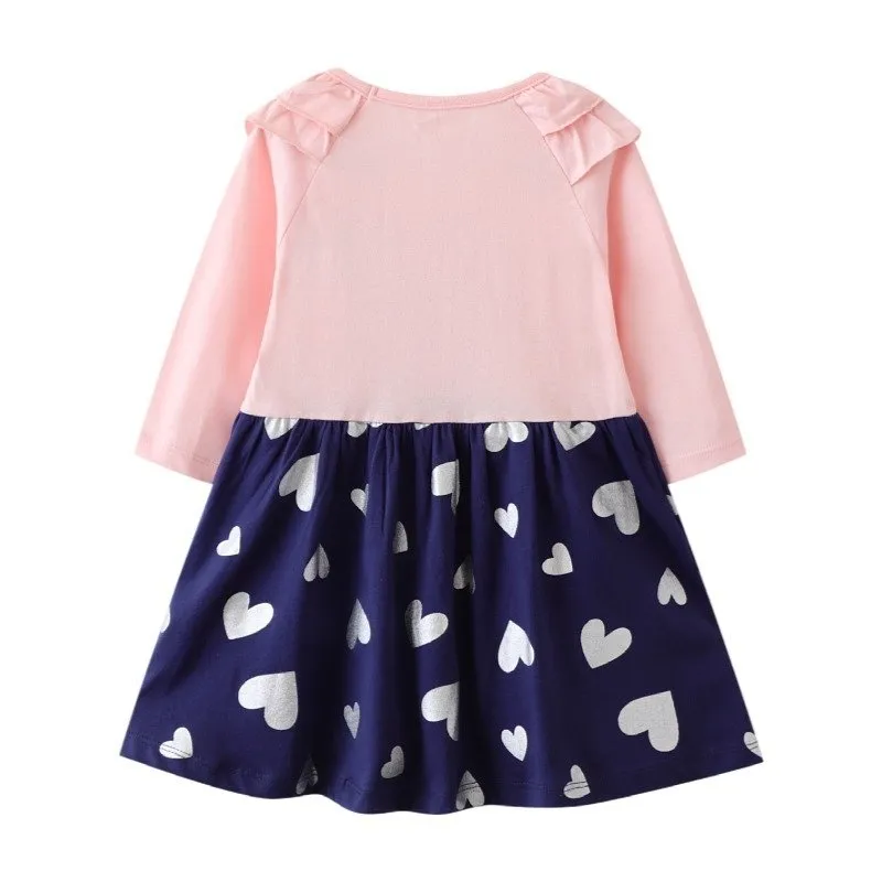 Toddler/Kid Girl's Bunny Sequence and Heart Prints Long Sleeve Dress
