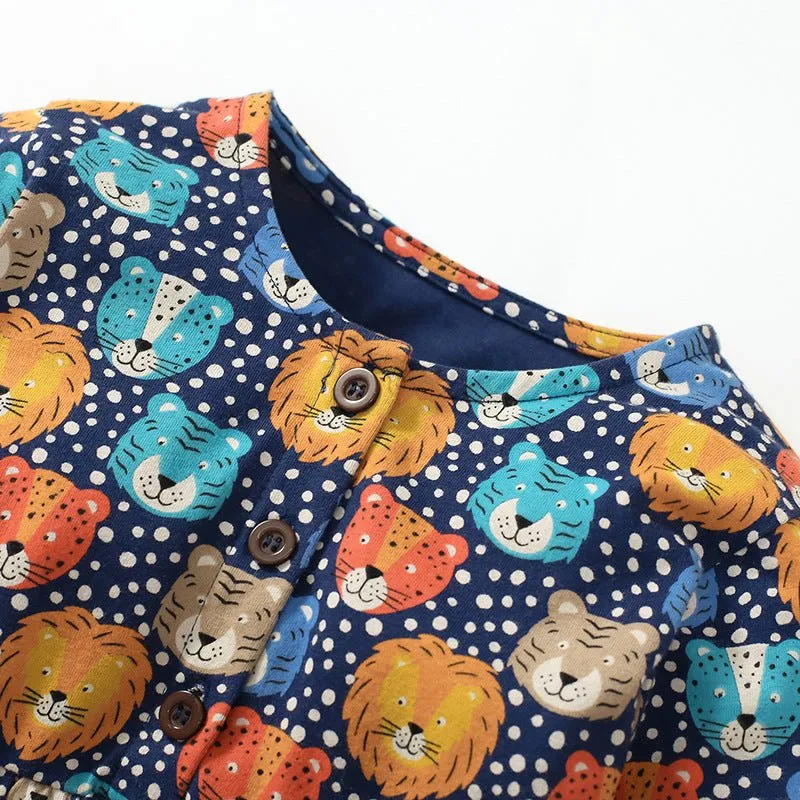 Toddler/Kid Girl's Cartoon Animal Print Design Long Sleeve Cotton Dress