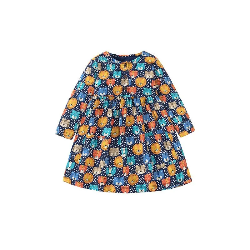 Toddler/Kid Girl's Cartoon Animal Print Design Long Sleeve Cotton Dress