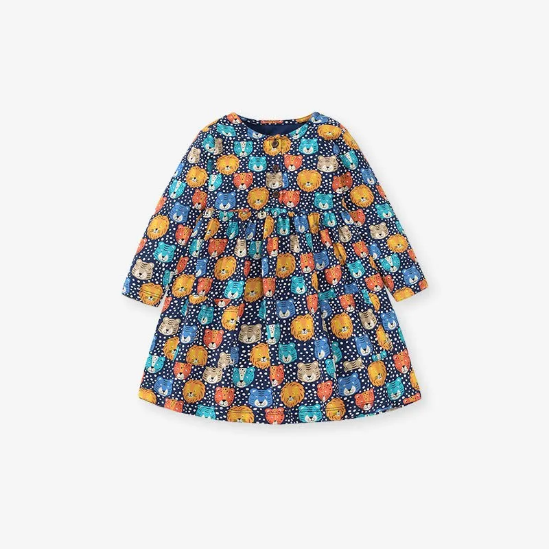 Toddler/Kid Girl's Cartoon Animal Print Design Long Sleeve Cotton Dress