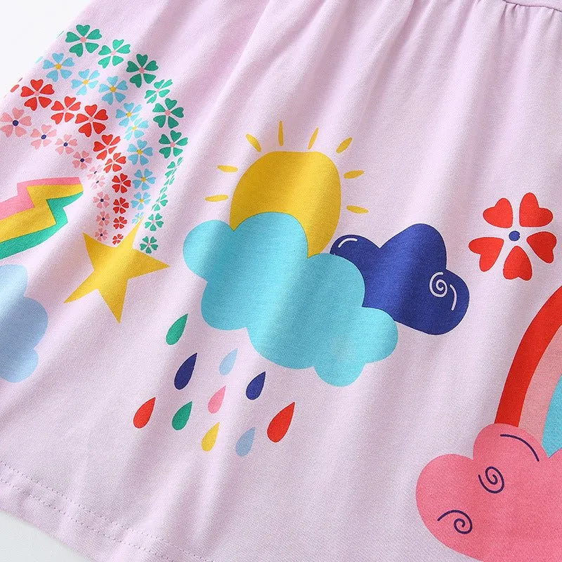 Toddler/Kid Girl's Cartoon Cloud with Rainbow Design Purple Dress