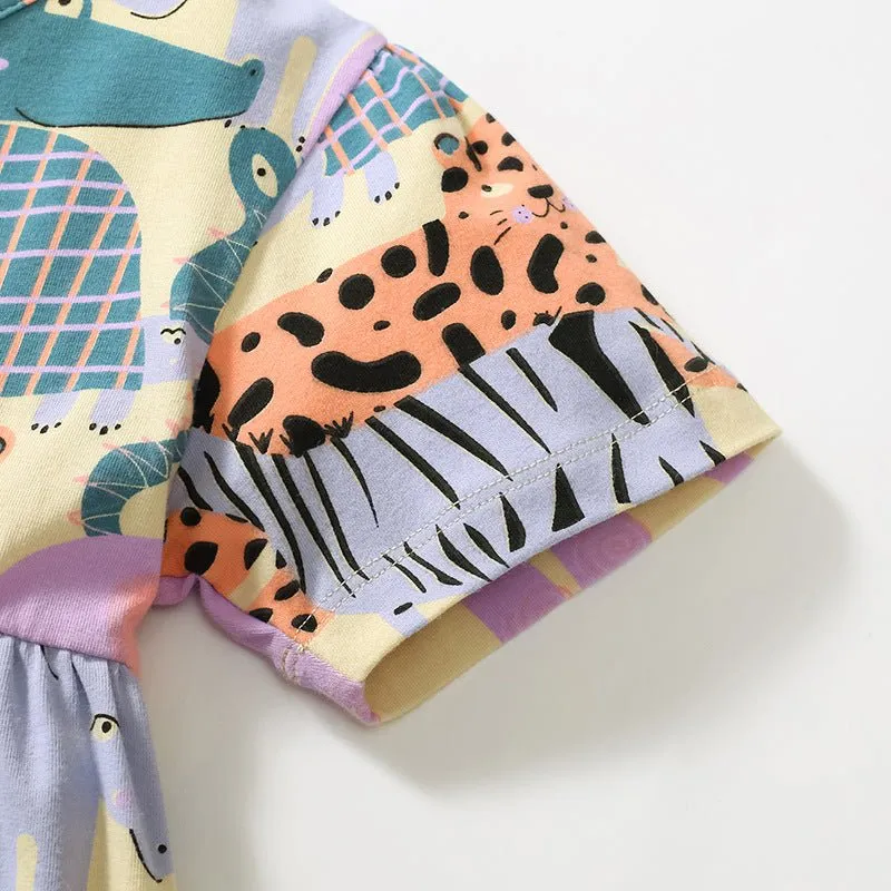 Toddler/Kid Girl's Cartoon Colorful Animal Print Design Dress